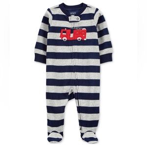 🚒 Carter's Striped Footed Pajamas with Fire Truck